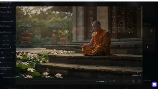 Leonardo AI's image generator in use, mid-render on a scene image for a faceless YouTube video