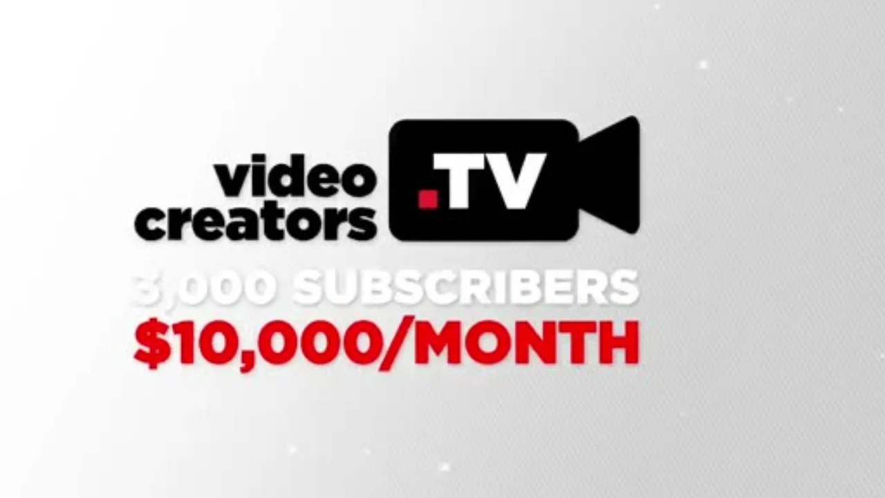 On-screen title card reading '3,000 subscribers, $10,000/month' over the Video Creators logo